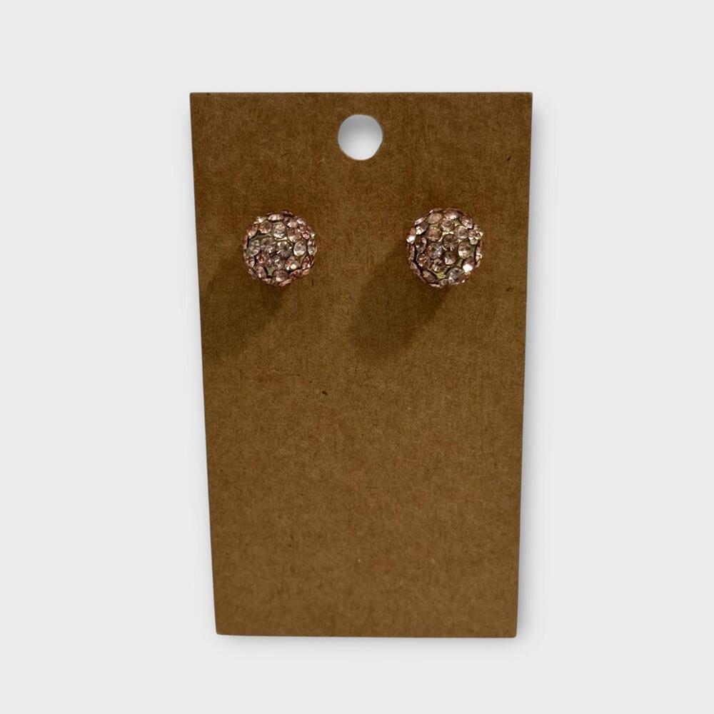 Unbranded Pink and Clear Crystal Rhinestone Ball Stud Earrings Silver Tone